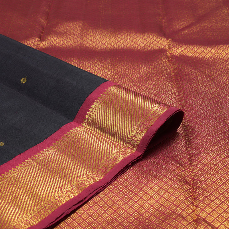 Hayagrivas Black Handloom Kanjivaram Silk Saree with Maroon Border BBD510F11-1