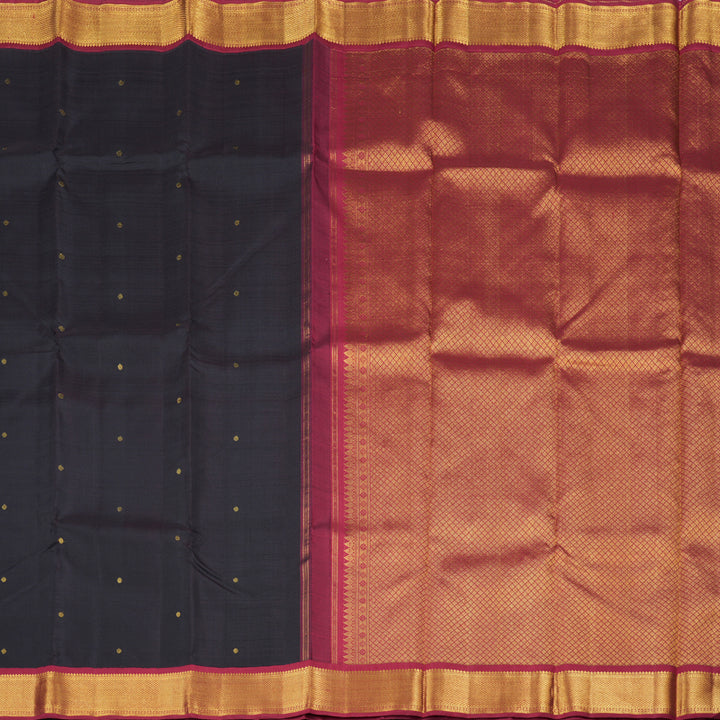 Hayagrivas Black Handloom Kanjivaram Silk Saree with Maroon Border BBD510F11-1