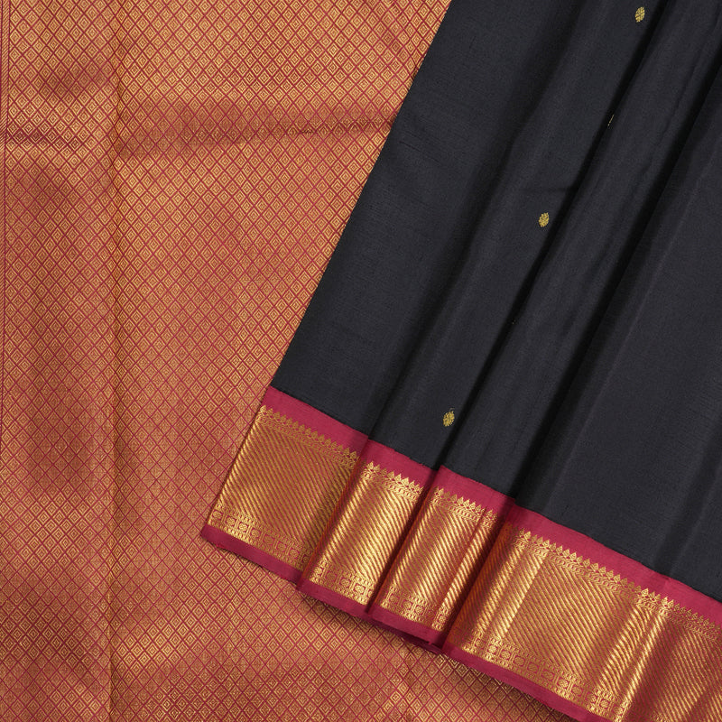 Hayagrivas Black Handloom Kanjivaram Silk Saree with Maroon Border BBD510F11-1
