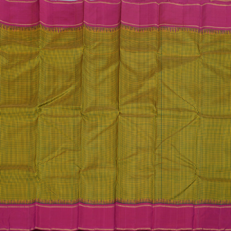 Hayagrivas Green With Yellow Muted Checks Kanjivaram Silk Saree with Dark Pink Border BBD510F7-1