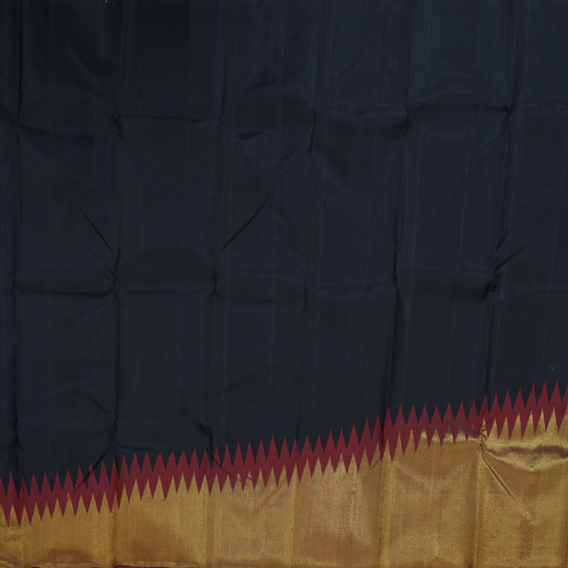 Hayagrivas Black Kanjivaram Handloom Silk Saree with Deep Maroon Raising Temple Border BBD511F1-4