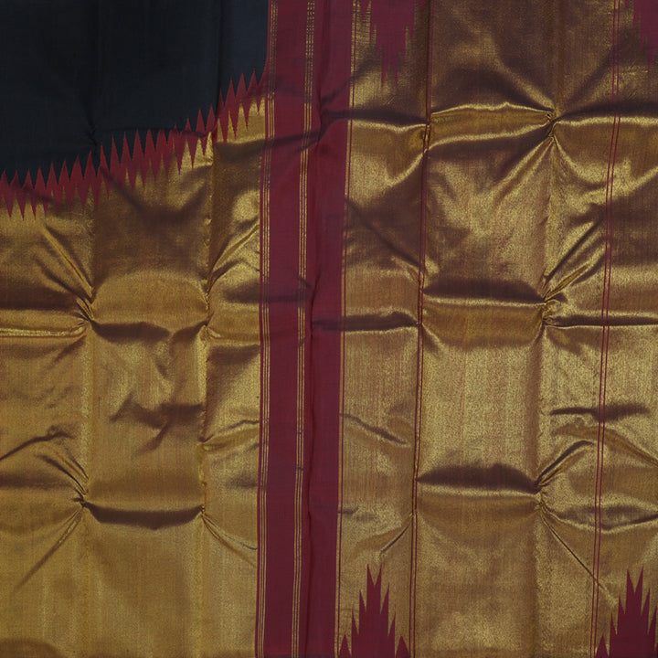 Hayagrivas Black Kanjivaram Handloom Silk Saree with Deep Maroon Raising Temple Border BBD511F1-4