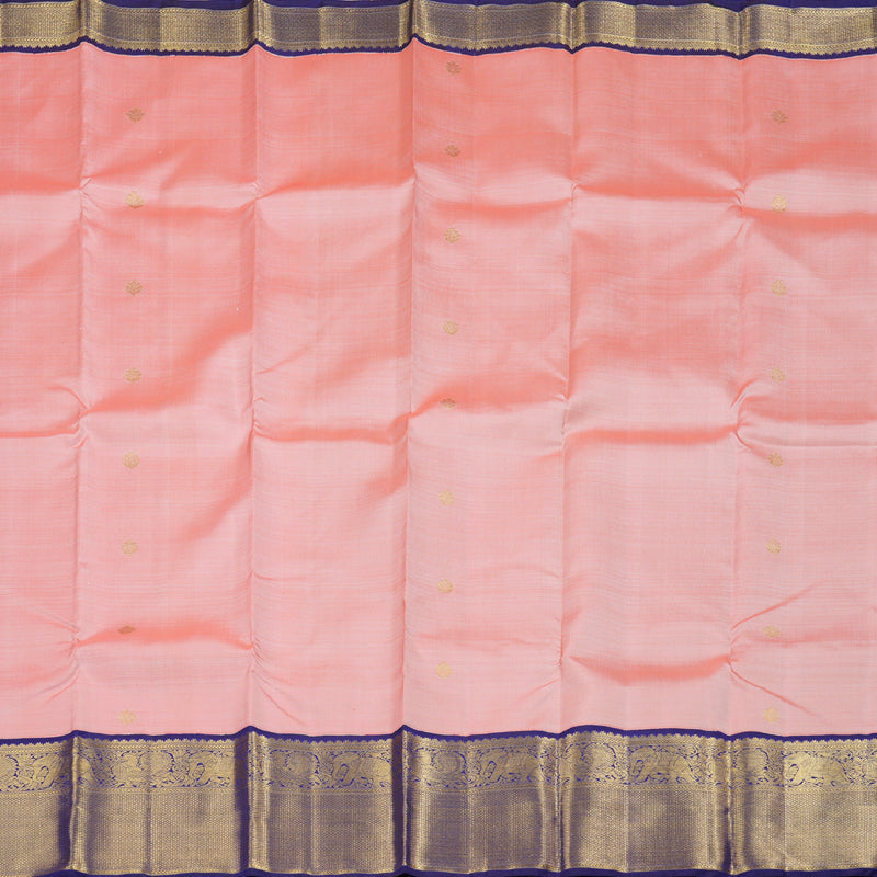 Hayagrivas Peach Pink Kanjivaram Silk Saree with Blue Border BBD512F1-3