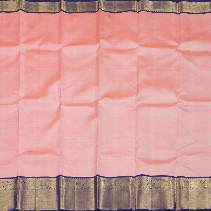 Hayagrivas Peach Pink Kanjivaram Silk Saree with Blue Border BBD512F1-3