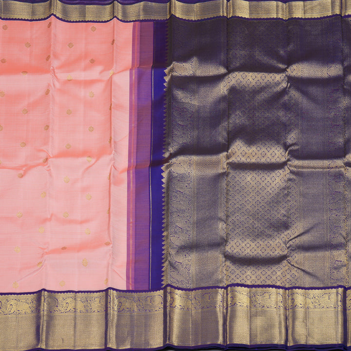 Hayagrivas Peach Pink Kanjivaram Silk Saree with Blue Border BBD512F1-3