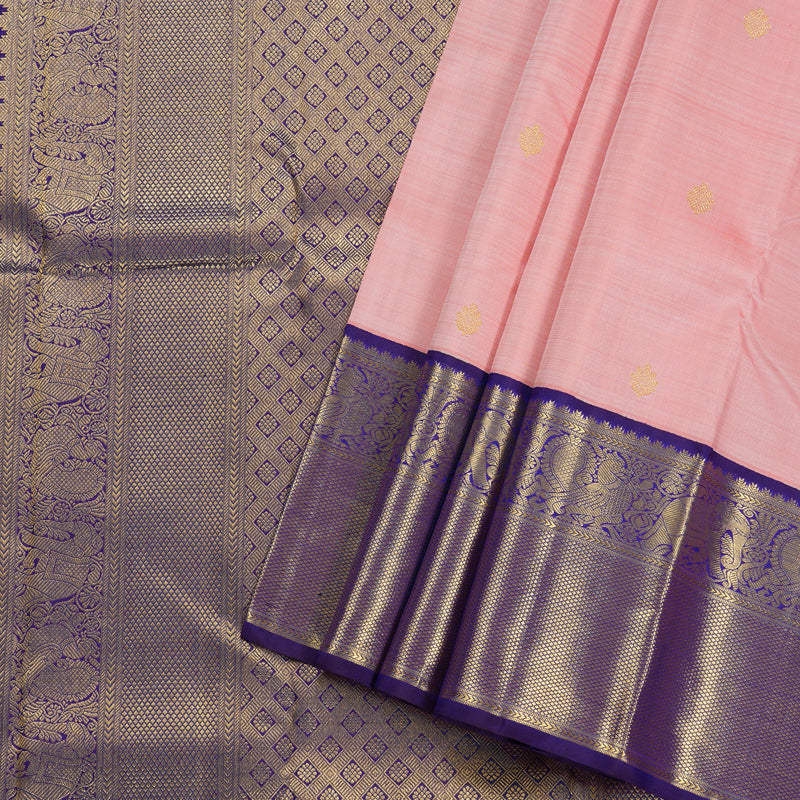 Hayagrivas Peach Pink Kanjivaram Silk Saree with Blue Border BBD512F1-3