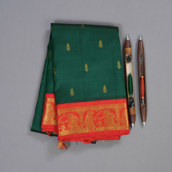 Hayagrivas Handloom Bottle Green Kanjivaram Silk Saree with Red Border BBD513F4-1