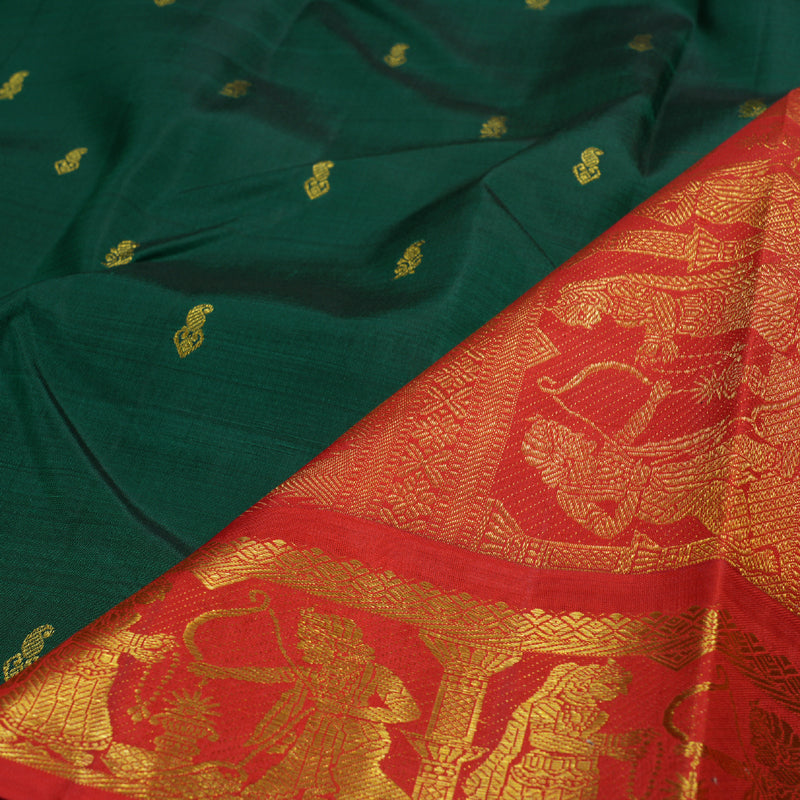 Hayagrivas Handloom Bottle Green Kanjivaram Silk Saree with Red Border BBD513F4-1