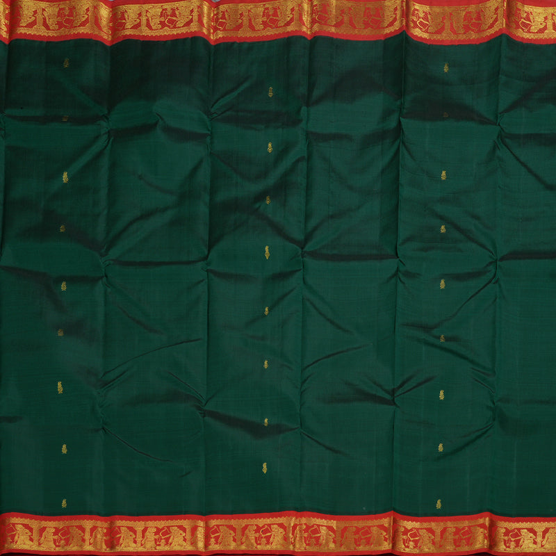 Hayagrivas Handloom Bottle Green Kanjivaram Silk Saree with Red Border BBD513F4-1