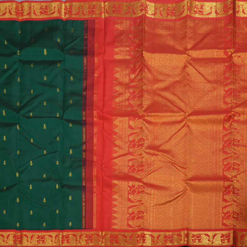 Hayagrivas Handloom Bottle Green Kanjivaram Silk Saree with Red Border BBD513F4-1