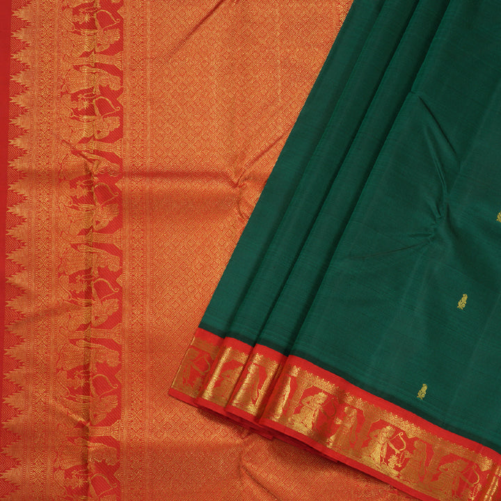 Hayagrivas Handloom Bottle Green Kanjivaram Silk Saree with Red Border BBD513F4-1