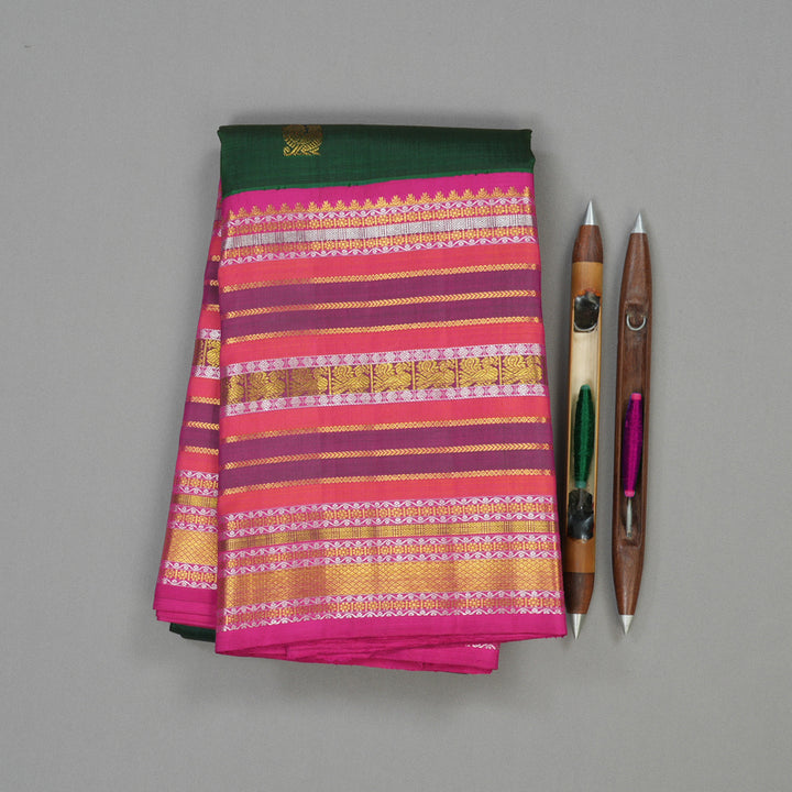 Hayagrivas Handloom Pure Kanjivaram Silk Saree in Lavish Bottle Green BBD513F8-1