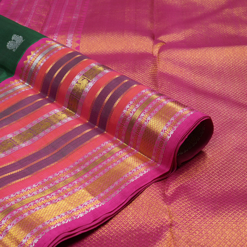 Hayagrivas Handloom Pure Kanjivaram Silk Saree in Lavish Bottle Green BBD513F8-1