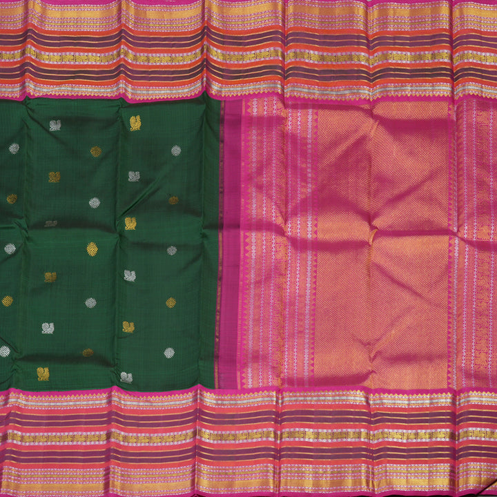 Hayagrivas Handloom Pure Kanjivaram Silk Saree in Lavish Bottle Green BBD513F8-1