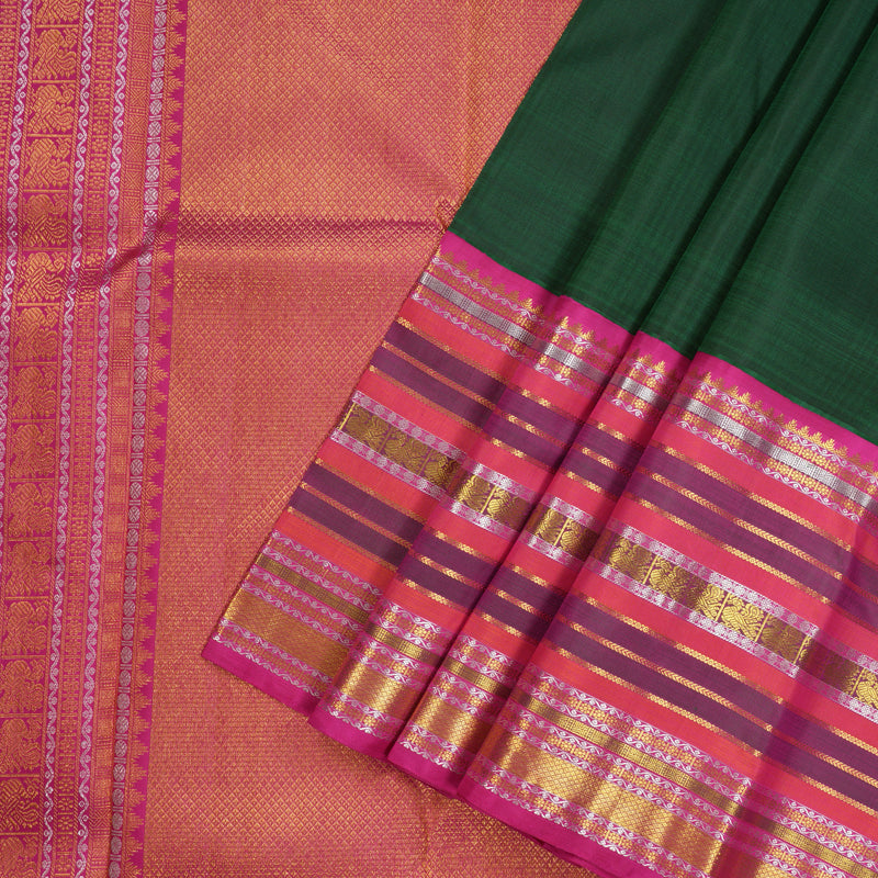 Hayagrivas Handloom Pure Kanjivaram Silk Saree in Lavish Bottle Green BBD513F8-1