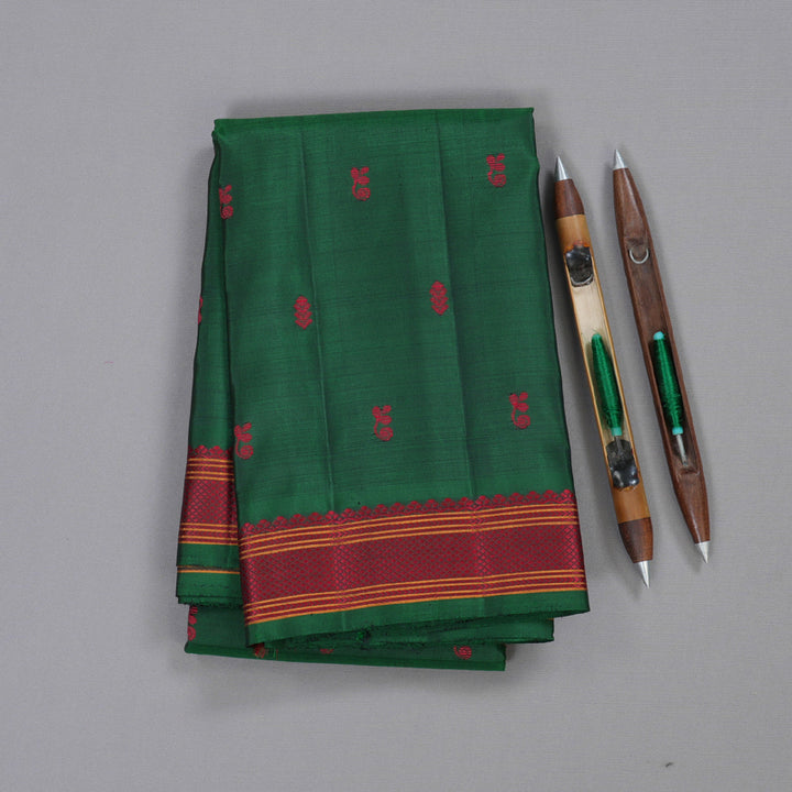 Hayagrivas Bottle Green Kanjivaram Silk Saree with Bottle Green Border BBD517F1-1