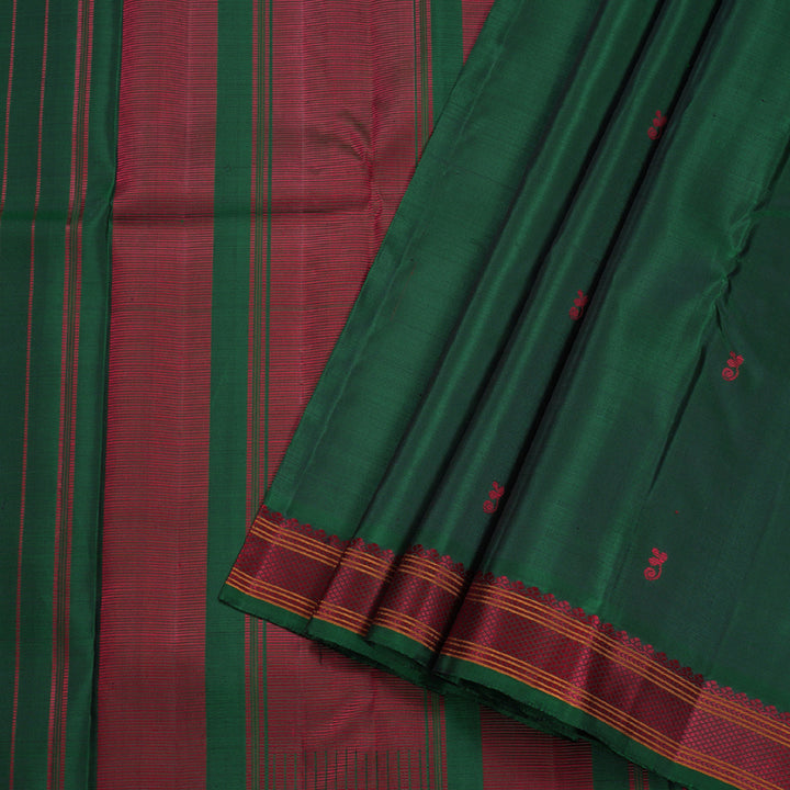 Hayagrivas Bottle Green Kanjivaram Silk Saree with Bottle Green Border BBD517F1-1