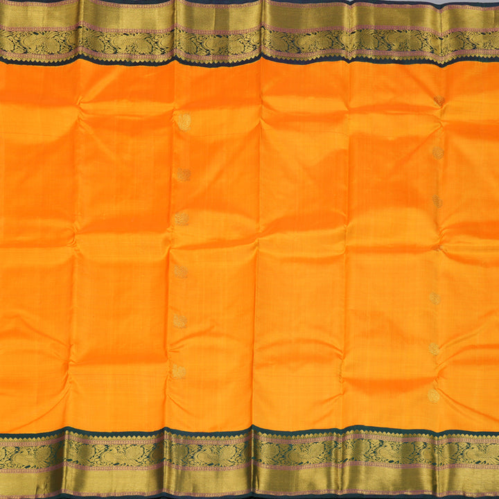 Hayagrivas Mango Yellow Kanjivaram Silk Saree with Bottle Green Border - BBD519F1-4