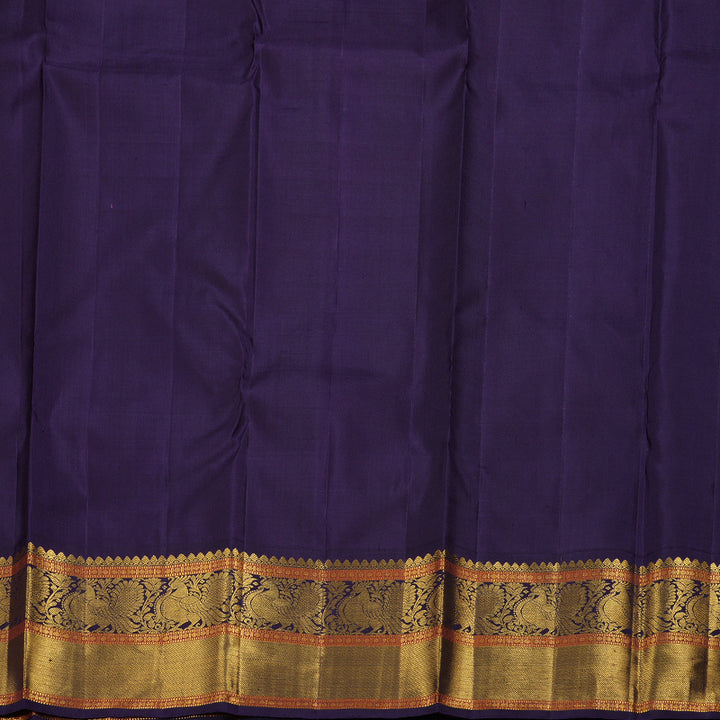 Hayagrivas Sandal Beige Kanjivaram Silk Saree with Dark Blue Border - BBD519F1-5