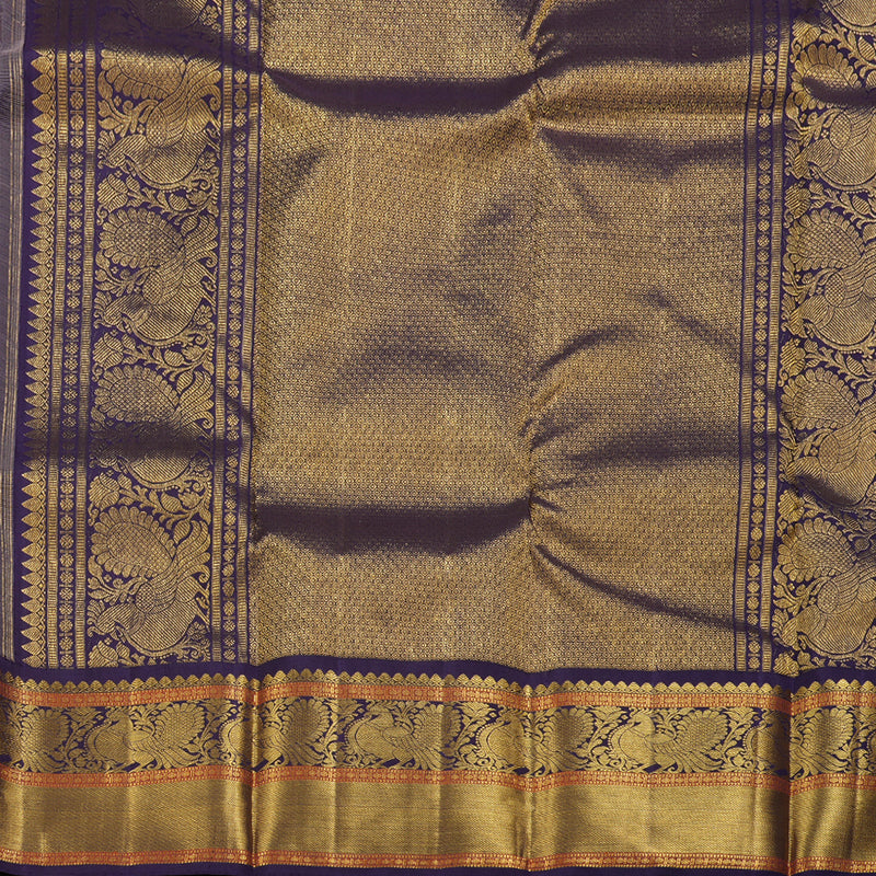 Hayagrivas Sandal Beige Kanjivaram Silk Saree with Dark Blue Border - BBD519F1-5