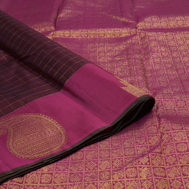 Hayagrivas Dark Maroon Handloom Kanjivaram Silk Saree with Pink Border BBD522F13-1