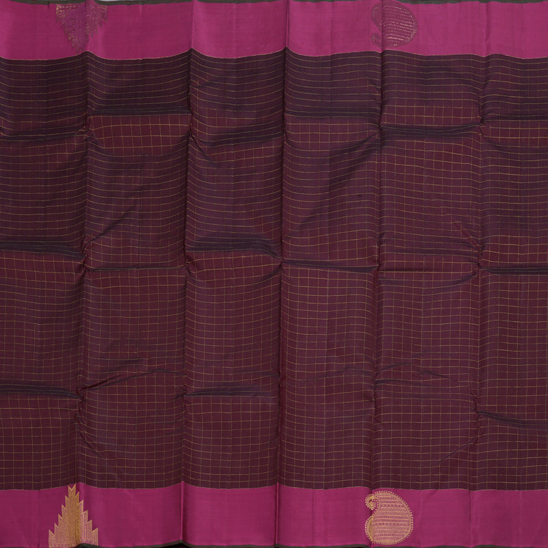 Hayagrivas Dark Maroon Handloom Kanjivaram Silk Saree with Pink Border BBD522F13-1