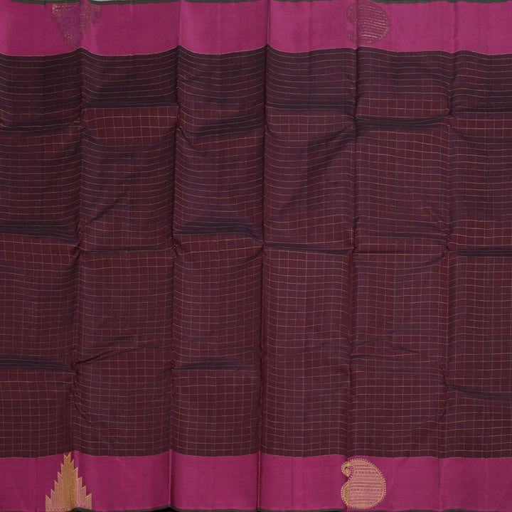 Hayagrivas Dark Maroon Handloom Kanjivaram Silk Saree with Pink Border BBD522F13-1