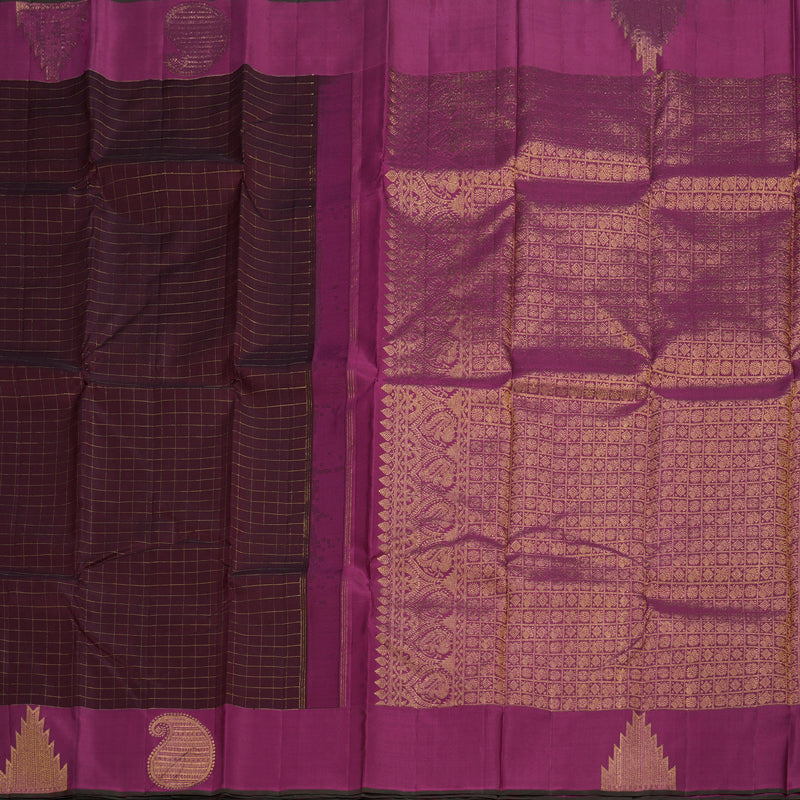 Hayagrivas Dark Maroon Handloom Kanjivaram Silk Saree with Pink Border BBD522F13-1