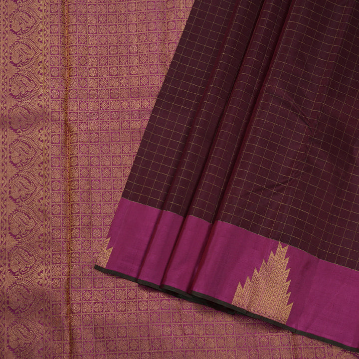 Hayagrivas Dark Maroon Handloom Kanjivaram Silk Saree with Pink Border BBD522F13-1