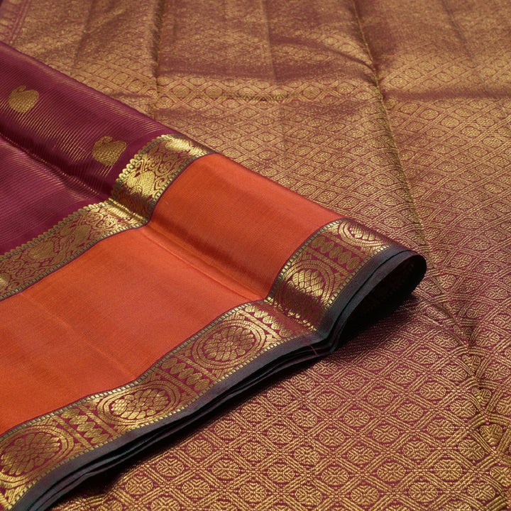 Hayagrivas Maroon Handloom Kanjivaram Silk Saree with Orange Border BBD522F14-3