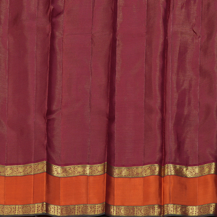 Hayagrivas Maroon Handloom Kanjivaram Silk Saree with Orange Border BBD522F14-3