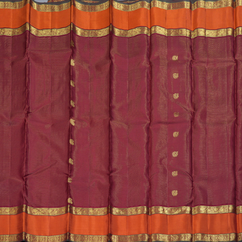 Hayagrivas Maroon Handloom Kanjivaram Silk Saree with Orange Border BBD522F14-3