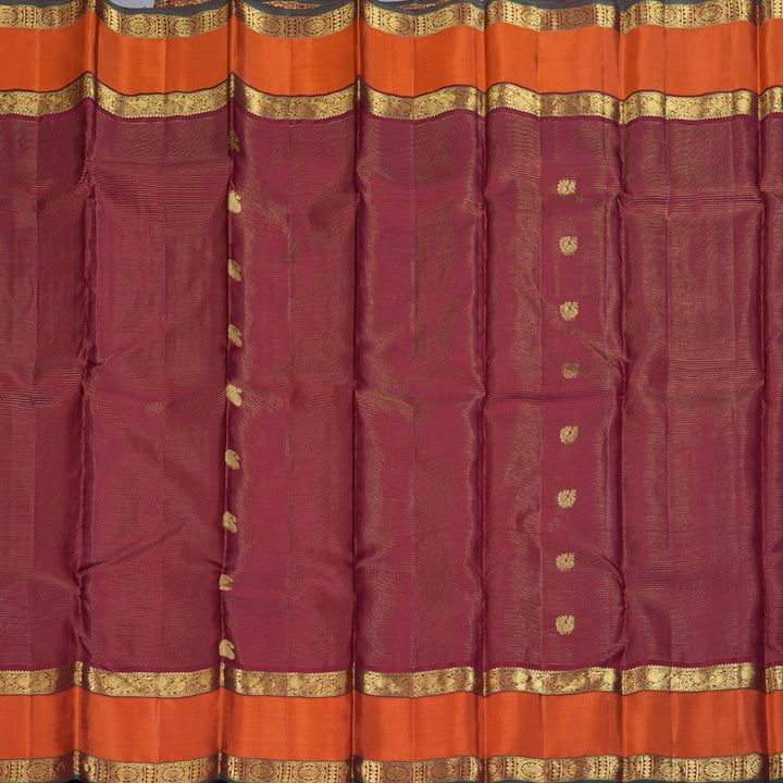 Hayagrivas Maroon Handloom Kanjivaram Silk Saree with Orange Border BBD522F14-3