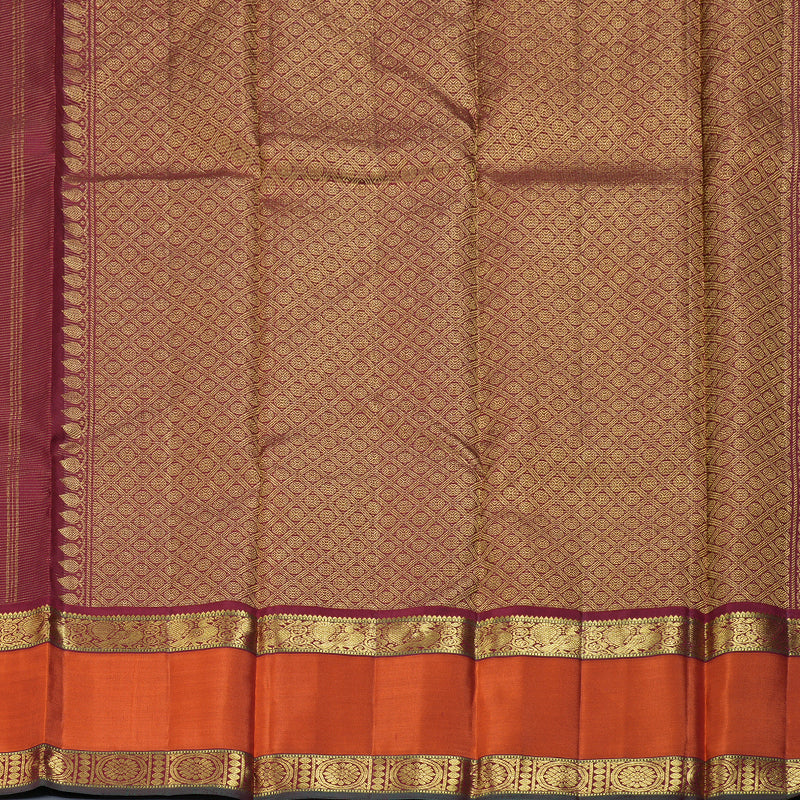 Hayagrivas Maroon Handloom Kanjivaram Silk Saree with Orange Border BBD522F14-3