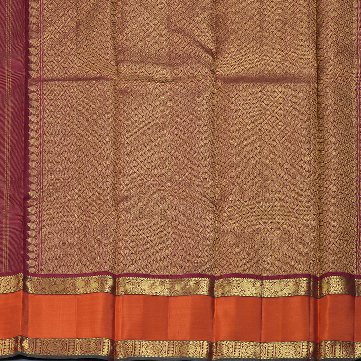 Hayagrivas Maroon Handloom Kanjivaram Silk Saree with Orange Border BBD522F14-3