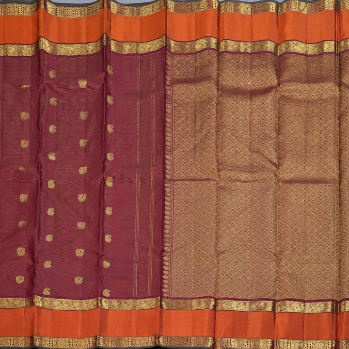 Hayagrivas Maroon Handloom Kanjivaram Silk Saree with Orange Border BBD522F14-3