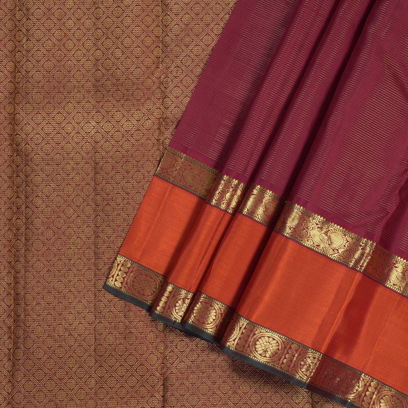 Hayagrivas Maroon Handloom Kanjivaram Silk Saree with Orange Border BBD522F14-3