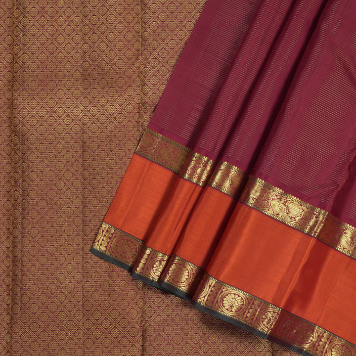 Hayagrivas Maroon Handloom Kanjivaram Silk Saree with Orange Border BBD522F14-3