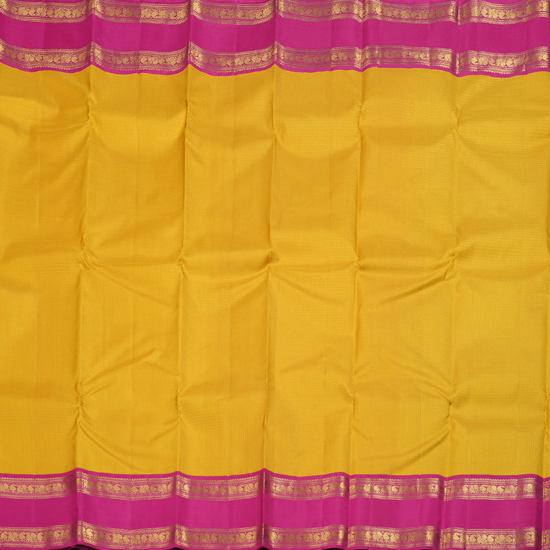 Hayagrivas Mustard Yellow Kanjivaram Silk Saree with Pink Border BBD522F15-1