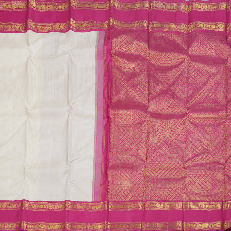 Hayagrivas Half White Kanjivaram Silk Saree with Pink Border BBD522F15-3