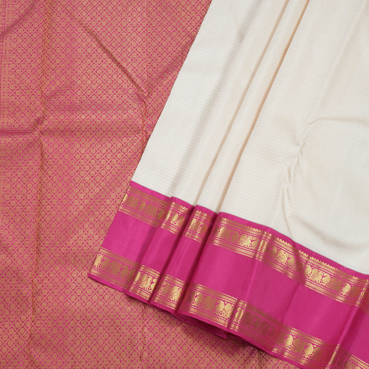 Hayagrivas Half White Kanjivaram Silk Saree with Pink Border BBD522F15-3