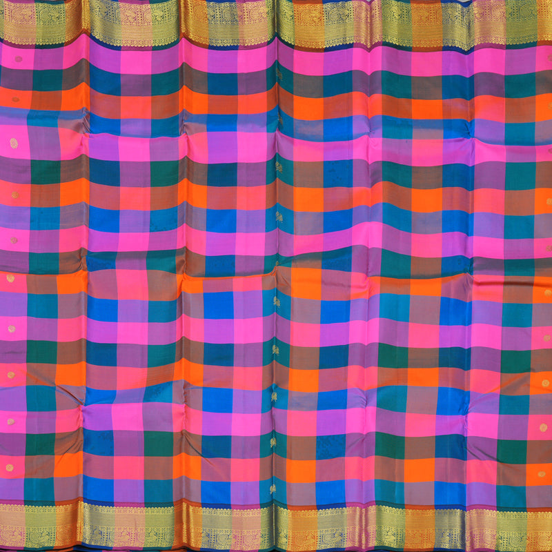 Hayagrivas Handloom Multicolour Checks Kanjivaram Silk Saree with Black border BBD522F21-3