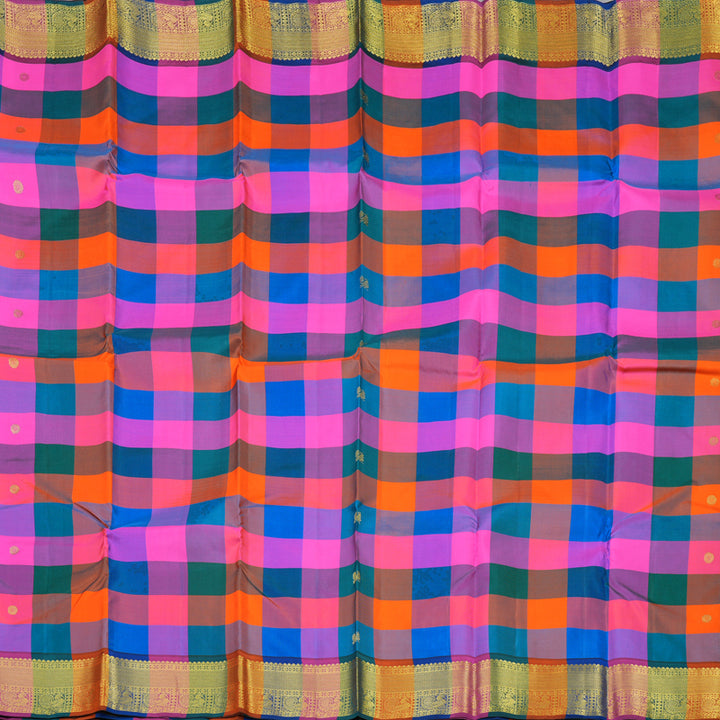 Hayagrivas Handloom Multicolour Checks Kanjivaram Silk Saree with Black border BBD522F21-3