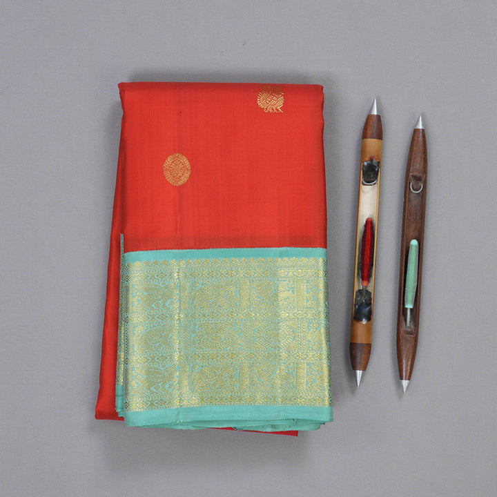 Hayagrivas Red Kanjivaram Silk Saree with Powder Blue Border BBD522F4-1