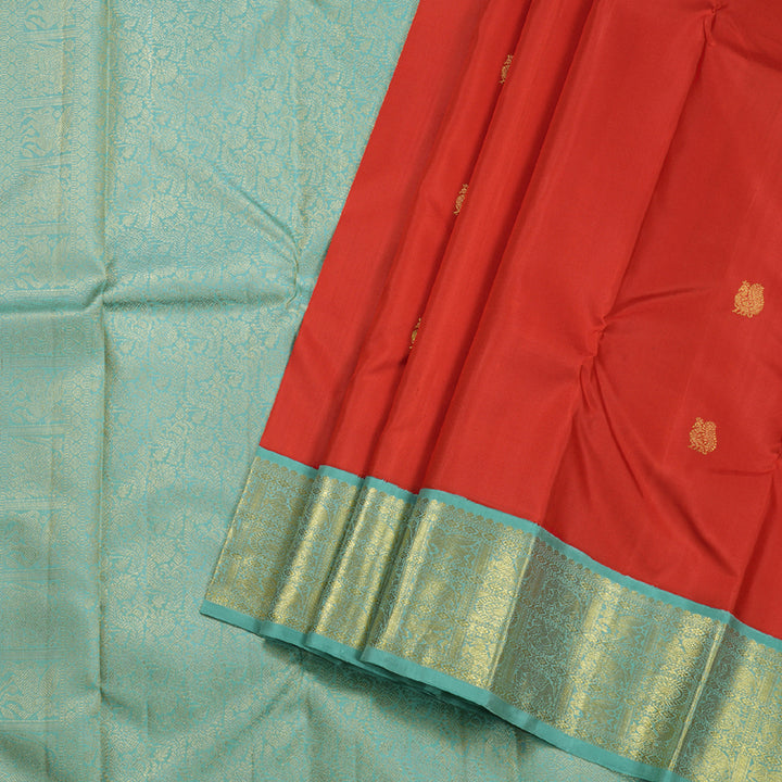 Hayagrivas Red Kanjivaram Silk Saree with Powder Blue Border BBD522F4-1