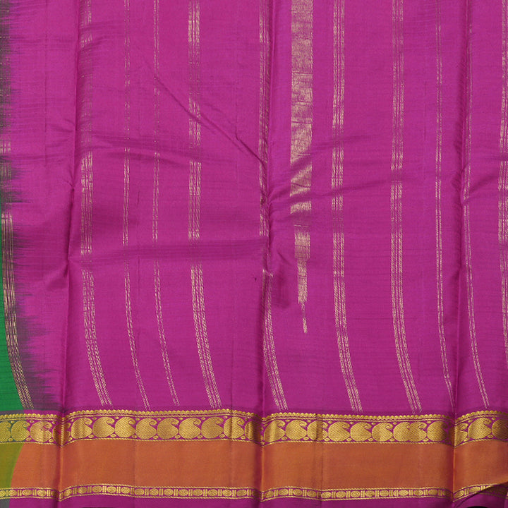 Hayagrivas Green Handloom Kanjivaram Silk Saree with Sampanga Yellow Border BBD525F1-3