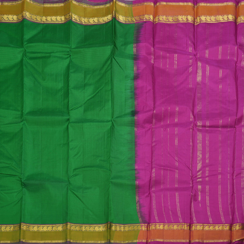 Hayagrivas Green Handloom Kanjivaram Silk Saree with Sampanga Yellow Border BBD525F1-3