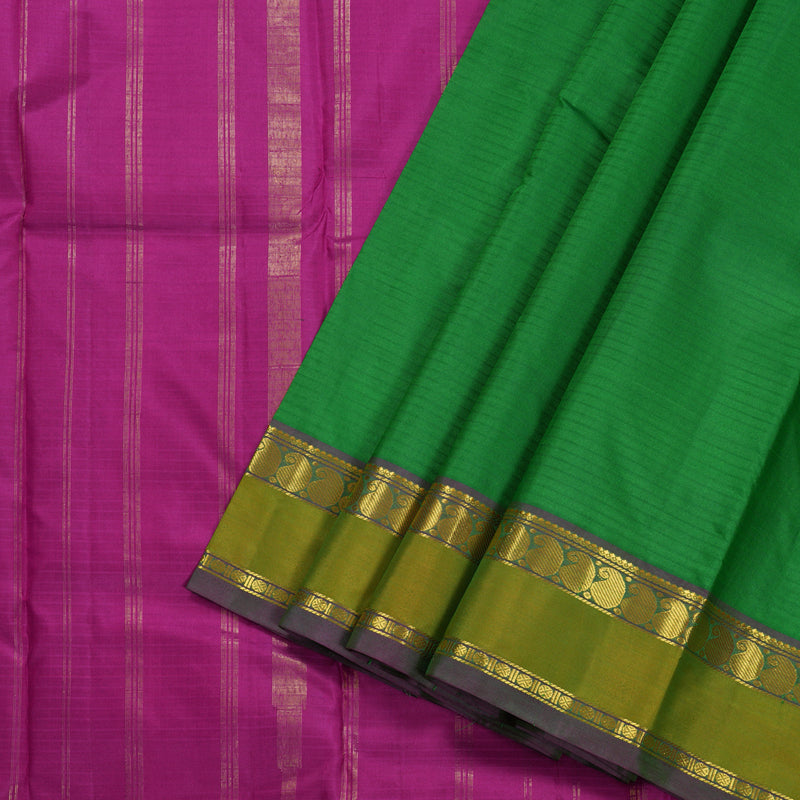 Hayagrivas Green Handloom Kanjivaram Silk Saree with Sampanga Yellow Border BBD525F1-3