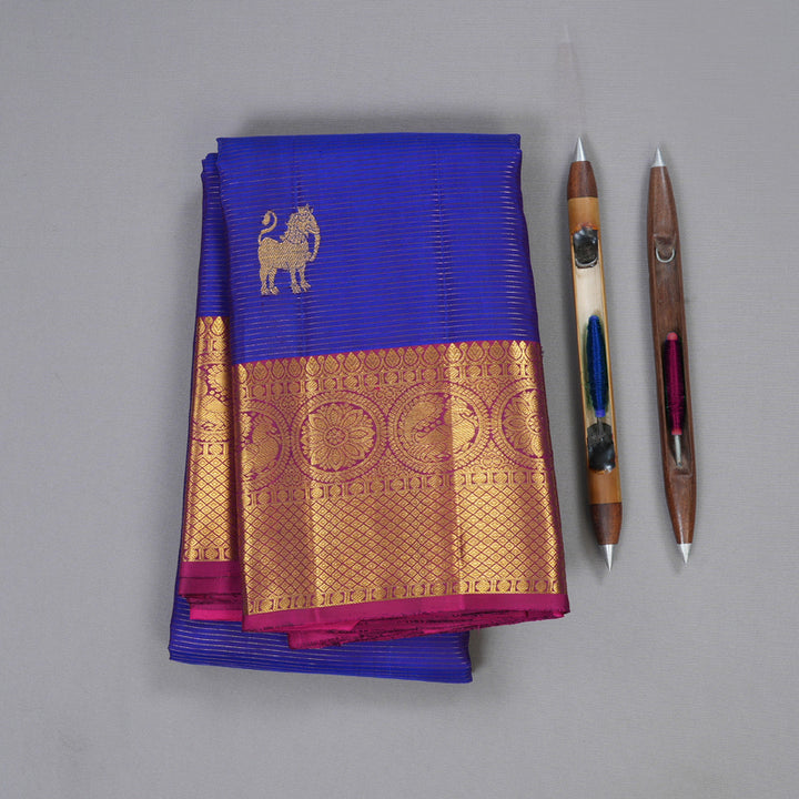 Hayagrivas Blue Kanjivaram Silk Saree with Pink Border BBD528F4-2