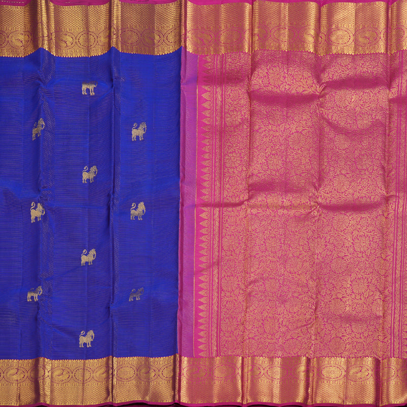 Hayagrivas Blue Kanjivaram Silk Saree with Pink Border BBD528F4-2